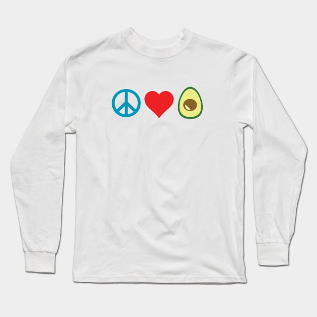 Peace, Love, Avocado (on white) Long Sleeve T-Shirt by TheHippiest